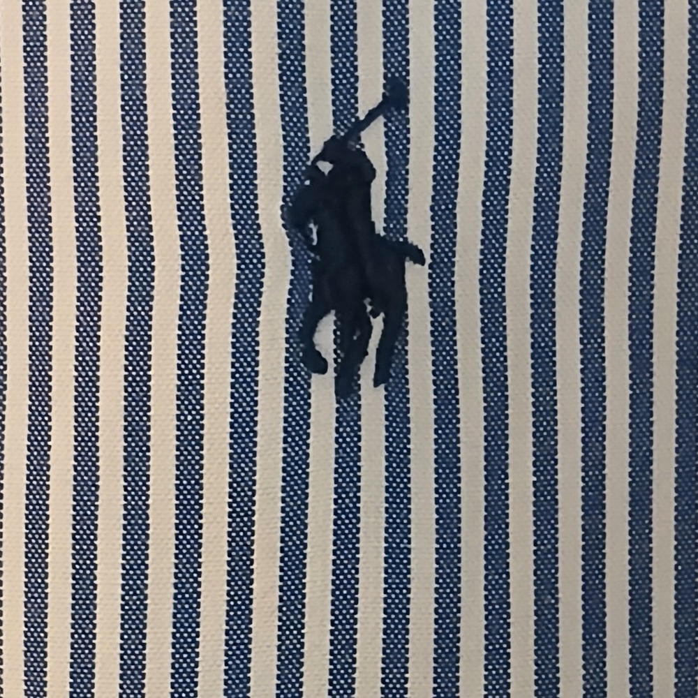 Ralph Lauren Men Shirt Button Down Sz 16 34/35 (L) Blue Strip Classic Fit - Picture 2 of 13